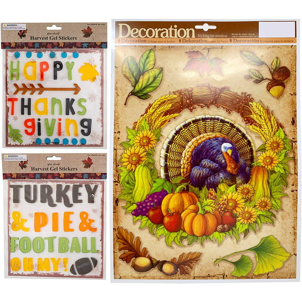Scarecrows and Harvest Autumn Fall Thanksgiving Themed Window Cling Set 12 Piece Fantastic Fall 